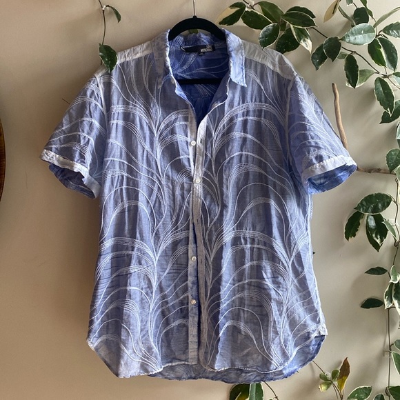 Love Moschino Gauzy Blue Short Sleeve Button Up - Picture 1 of 6
